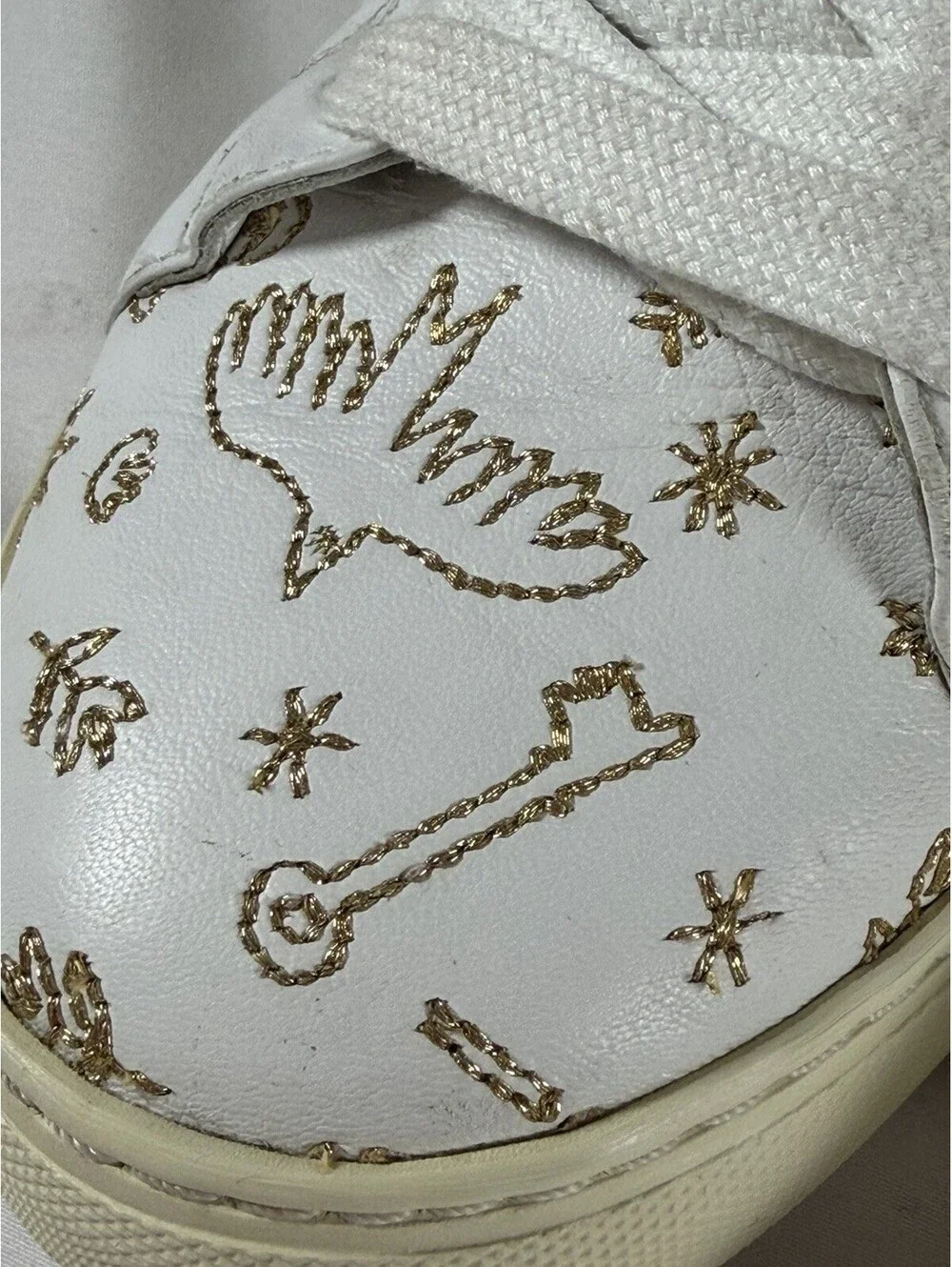 Boden White Leather Sneakers with Gold Embroidered Doodle Motif 38